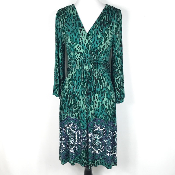 Soma Dresses & Skirts - Soma green leopard print empire waist dress size S